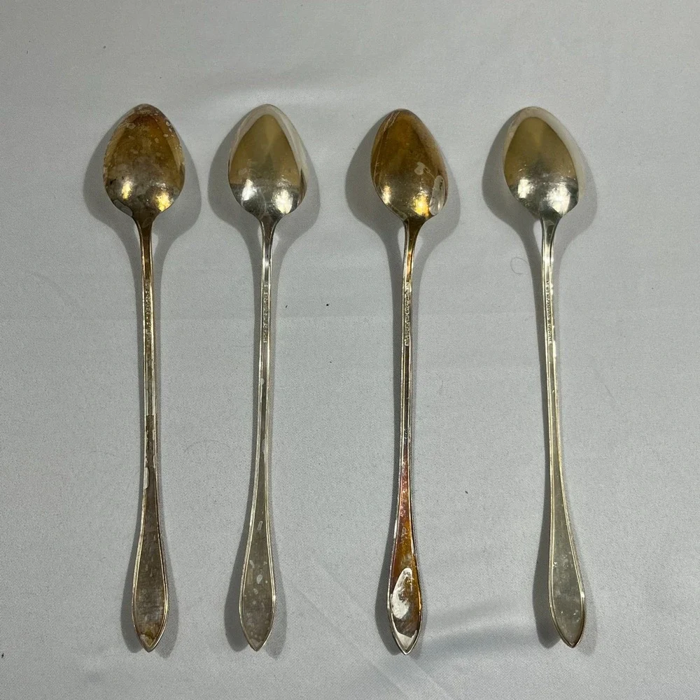 Vintage New England Silver Plate Iced Tea Spoons‎ Long Handle Set 4 Mid Century